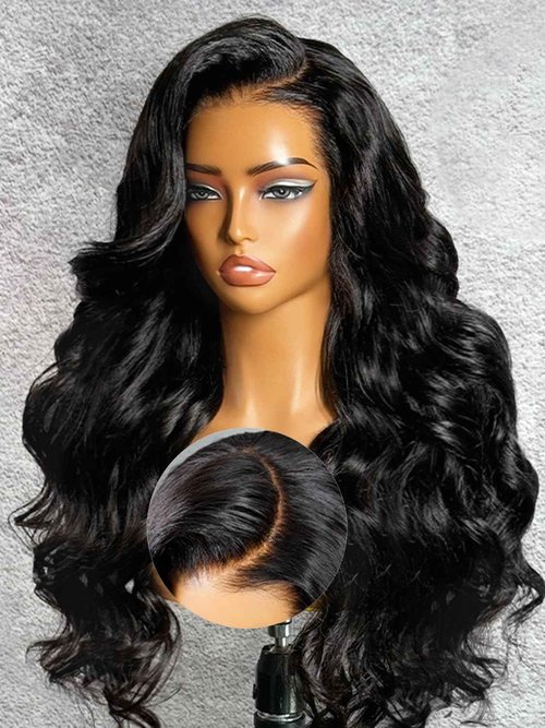 Ashart 18 Inch Side Part Body Wave 7X5 Wear and Go Glueless Wigs Human Hair Pre Plucked Pre Cut Pre Bleached Knots HD Lace Front Wigs for Black Women Glueless Wig 180% Density