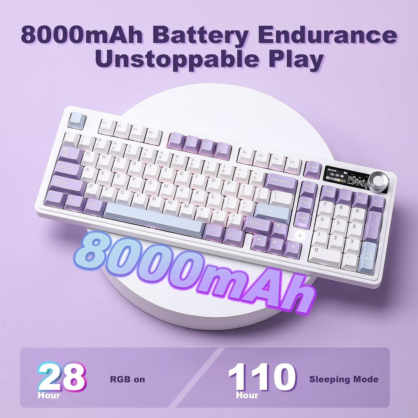 AJAZZ AK980 Mechanical Keyboard with Smart Display & Knob, SA Keycaps- Double Shot PBT Custom Keycap Set