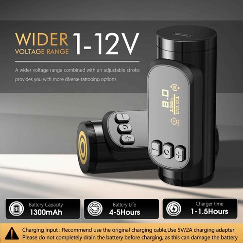 Ambition Sally 270 Rotary Tattoo Gun, Wireless Tattoo Machine with Adjustable Stroke 1300 mAh Battery 270 g.cm Torque Coreless Motor, Permanent Makeup Tattoo Pen for Eyebrow Eyeliner Lips SMP Artists