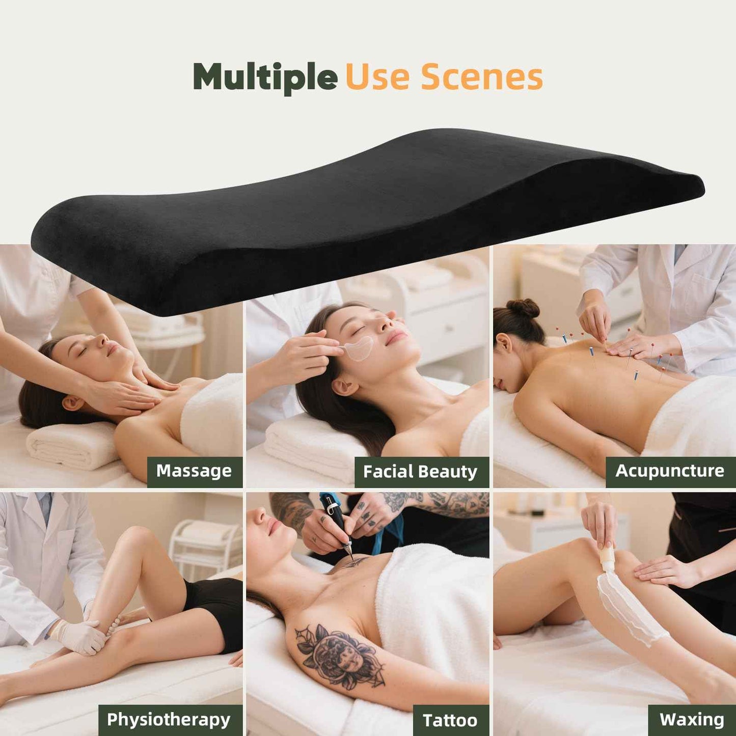 Lash Bed Topper, High Density Foam Massage Table Pad, Ergonomic Lash Bed Foam Topper, Curvy Esthetician Mattress, Washable Massage Table Padding Cushion for Beauty Salon, 70.8in×23.6in, Black