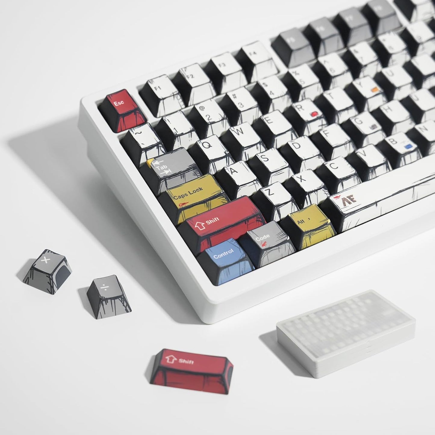 Anime PBT Keycaps,Japanese Manga Cherry Profile Custom Keycaps Set 60 65 75 100 Percent,5 Side Dye Sublimation 137 Keys Set for Cherry Gateron MX Switches Keyboards,Black and White