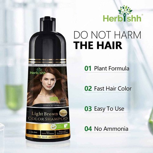 Combo Pack - Herbishh Shampoo for Gray Hair + Argan Intense Hair Mask - Long-lasting Dye Shampoo, Colors in Minutes - 500 Ml - Stimulates Dry, Frizzy Hair (Light Brown)