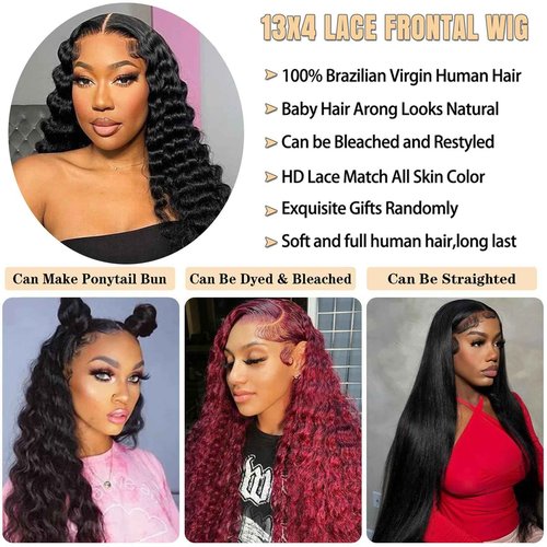 Loose Wave Lace Front Wigs Human Hair 200% Density 13x4 HD Transparent Full Lace Frontal Wigs Human Hair 12A Loose Deep Wave Glueless Wigs Human Hair Pre Plucked for Black Women (20 Inch)