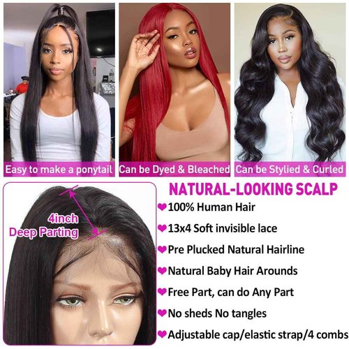 Hermosa 13x4 Lace Front Human Hair Wigs Pre Plucked with Baby Hair 180 Density 9A Straight Human Hair Lace Front Wigs for Black Women Black Color 14 Inch