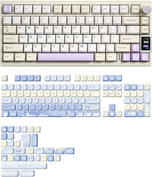 YUNZII AL80 Wireless Mechanical Keyboard(Beige, Cocoa Cream V2 Switch), 136 Keys MOA Keycaps(Blue)