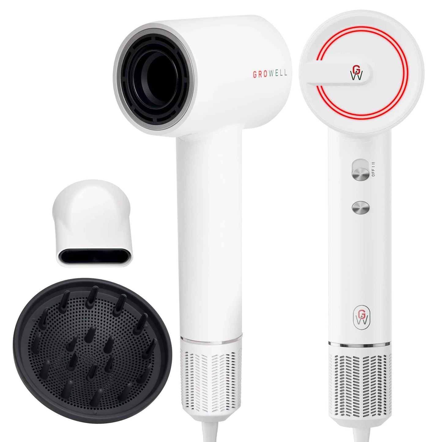 Growell Ionic Hair Dryer with Diffuser for Curly Hair, Wavy Professional High-Speed Brushless Blow Dryer for Fast Dry, Low Noise, Lightweight, Compact Hair-Dryer Travel