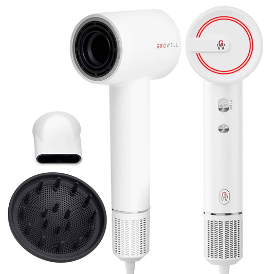 Growell Ionic Hair Dryer with Diffuser for Curly Hair, Wavy Professional High-Speed Brushless Blow Dryer for Fast Dry, Low Noise, Lightweight, Compact Hair-Dryer Travel