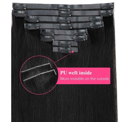 Mihugass Injected Clip in Extension Human Hair Straight Clip Ins for Women Brazilian Injected Clip ins Human Hair Natural Color 8 Pcs with 18 Clips 120g/Set (20 inch)