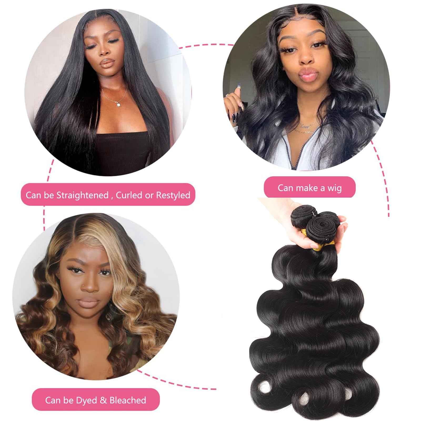 Human Hair Bundles Body Wave 100% Unprocessed Brazilian Virgin Human Hair Quick Weave Body Wave Hair Extensions for Black Women Natural Color 3 Bundles 18 18 18 Inch