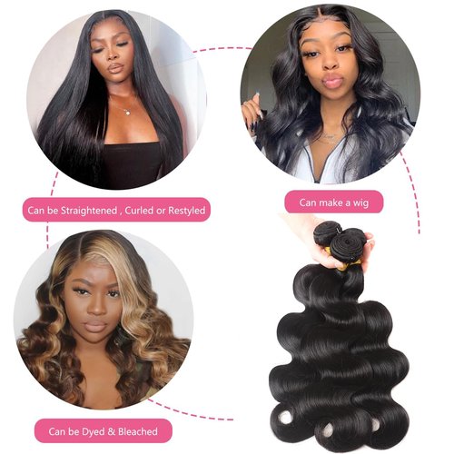 Body Wave Bundles Human Hair 20 22 24 Inch Human Hair Bundle 100% Unprocessed Brazilian Virgin Hair 3 Bundles Human Hair Extensions for Black Women Natural Color