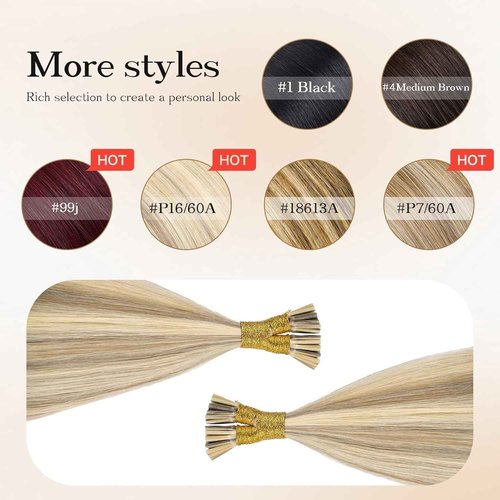 MioYio I Tip Hair Extensions Human Hair 30G/Pack Human Hair Itip Human Hair Extensions #16/60 Pre Bonded Extensions Long Straight Highlight Blonde 18Inch