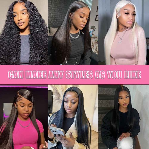QWedafy Straight Lace Front Wigs Human Hair Pre Plucked 200 Density 13x4 HD Transpatent Human Hair Wigs for Black Women Straight Lace Frontal Wigs Natural Color (26inch)