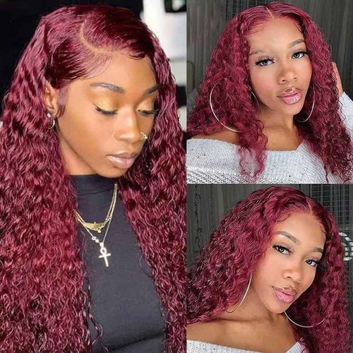 Ailabi Brazilian Burgundy 99J Human Hair Bundles 12 14 16 Inch Water Wave Curly Bundles Human Hair 12A Unprocessed Virgin Hair Weave for Black Women