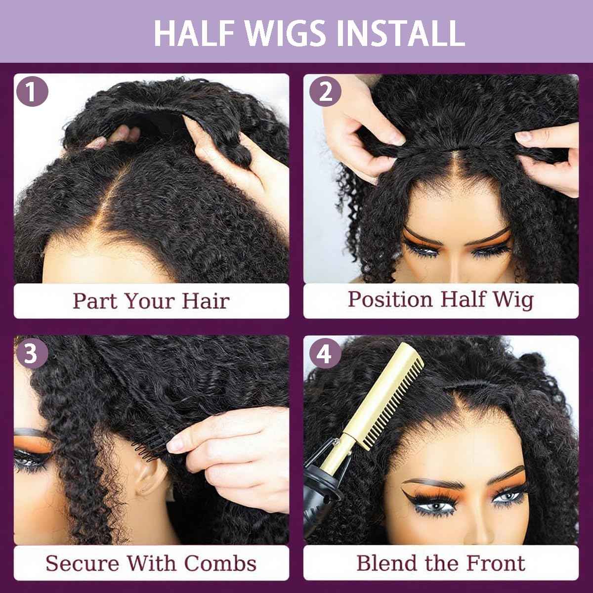 Half Wig Human Hair Water Wave 220% Density 3 In 1 Seamless Flip Over with Adjustable Drawstring 18 Inch Wear Go Glueless Wigs Wet and Wave Curly Half Wigs for Women Headband Wig Beginner Friendly
