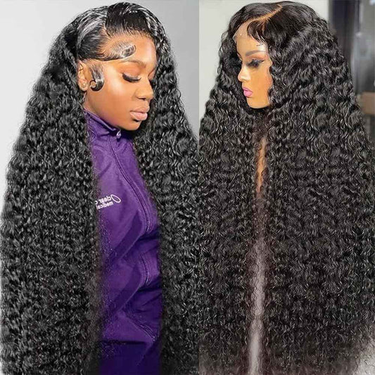 250 Density Deep Wave Lace Front Wigs Human Hair Curly Wig Wet and Wavy Lace Front Wigs Pre Plucked Frontal Wigs 24 Inch 100% Real Human Hair No Synthetic No Tangle No Shedding Triple Lifespan 3X