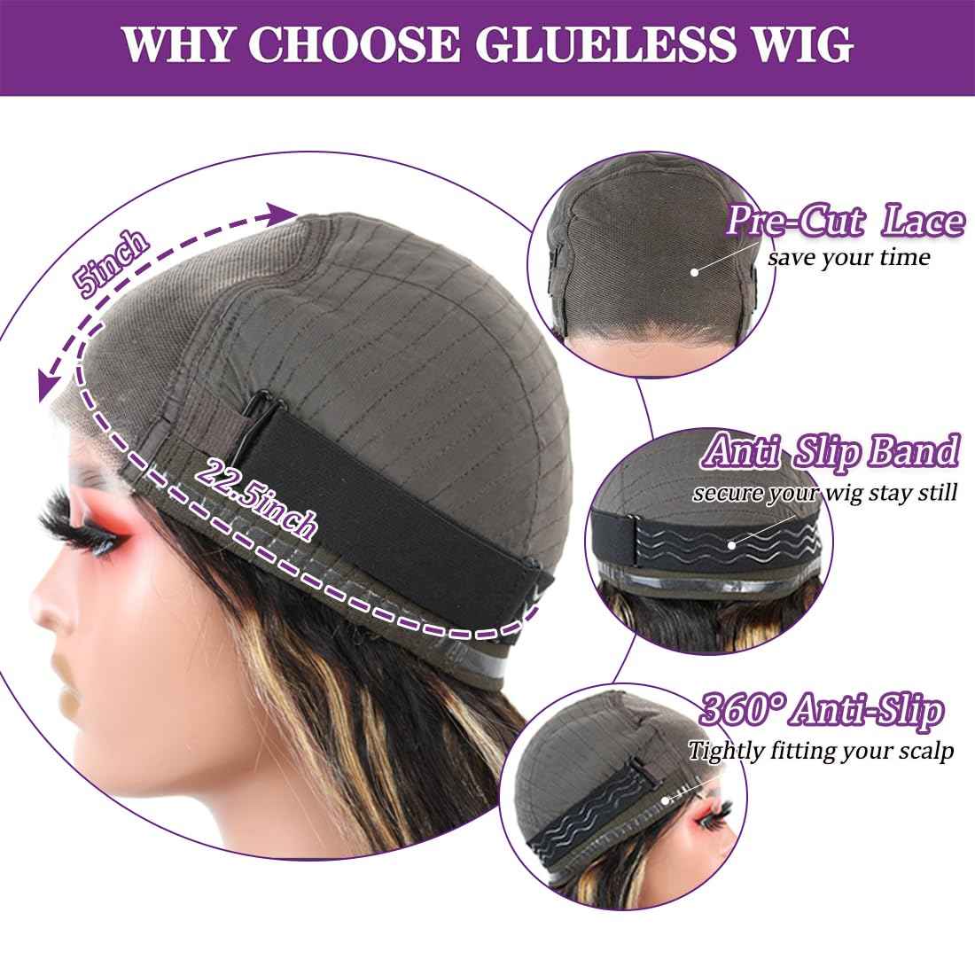 Highlight Glueless Wigs Human Hair Pre Plucked Pre Cut 5x5 HD Lace Closure Wigs Honey Blonde Body Wave Lace Front Wigs Human Hair Wear and Go for Women 180% Density 24Inch