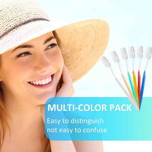 Honeydak 600 Pcs Individually Wrapped Toothbrush Set Medium Soft Bristle Toothbrushes Bulk Packed Disposable Tooth Brush Travel Manual Toothbrush for Hotels Travel Adults Guest, 6 Colors