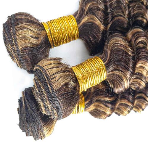 Dokksiiia 26 28 30 Inch Ombre P4/27 Deep Wave Human Hair Bundles Highlight Piano Color Dark Brown and Honey Blonde Bundles Brazilian Human Hair Sew-In Weave Extensions Soft & Thick