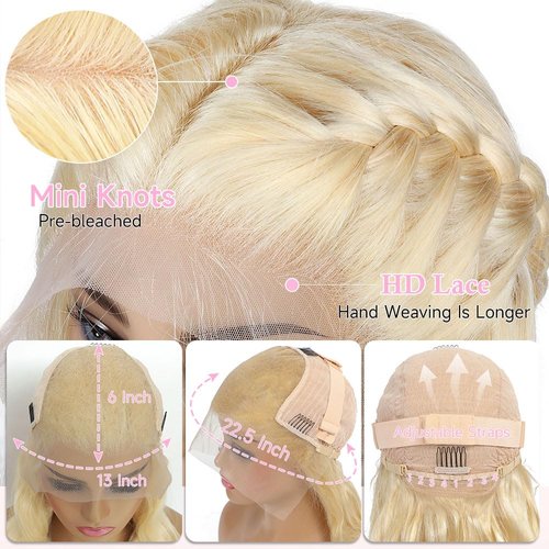 Kassamo 613 13x6 Lace Front Wig Human Hair 250 Density 12A Blonde Wig Human Hair 613 HD Lace Frontal Wigs Pre Plucked Body Wave Glueless Wigs For Black Women 20 Inch