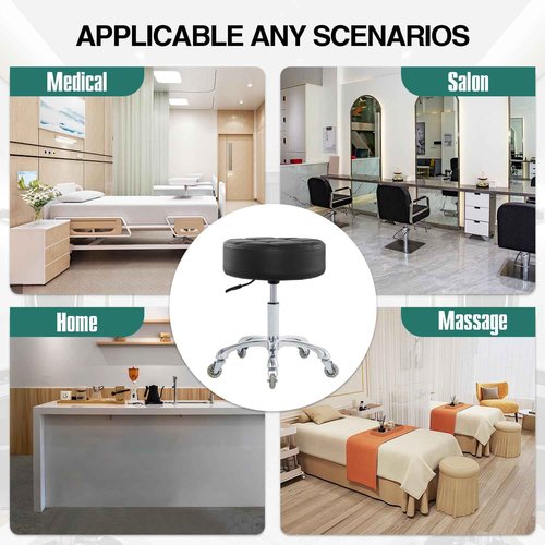 Ainilaily Rolling Stool with Wheels Adjustable Height, Roller Stool for Massage Medical Tattoo Spa Heavy Duty Swivel Desk (Super Thick Cushion, Black)