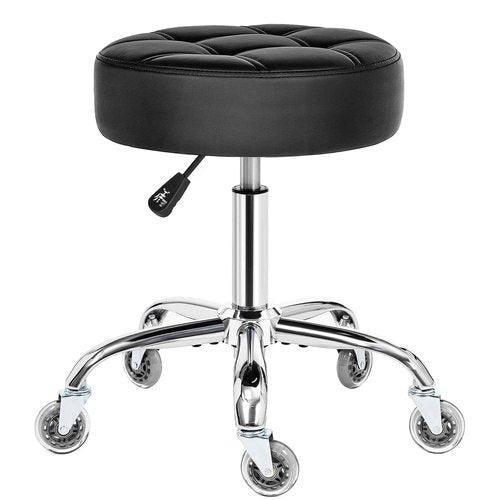 BEWISHOME Rolling Stool with Wheels, Adjustable Stool Heavy Duty 450lb, 360° Swive Rolling Chair for Massage Spa Medical Tattoo, PU Thick Seat Padding Salon Chair(Black) BYD01B