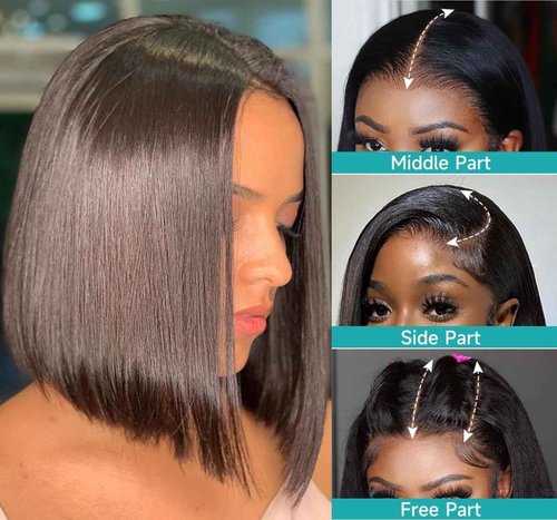 6x6 Bob Wig Human Hair (14 Inch) Straight Bob Closure Wigs Human Hair Brazilian Glueless Wigs Straight Short Bob Wigs for Black Women Pre Plucked with Baby Hair 180% Density