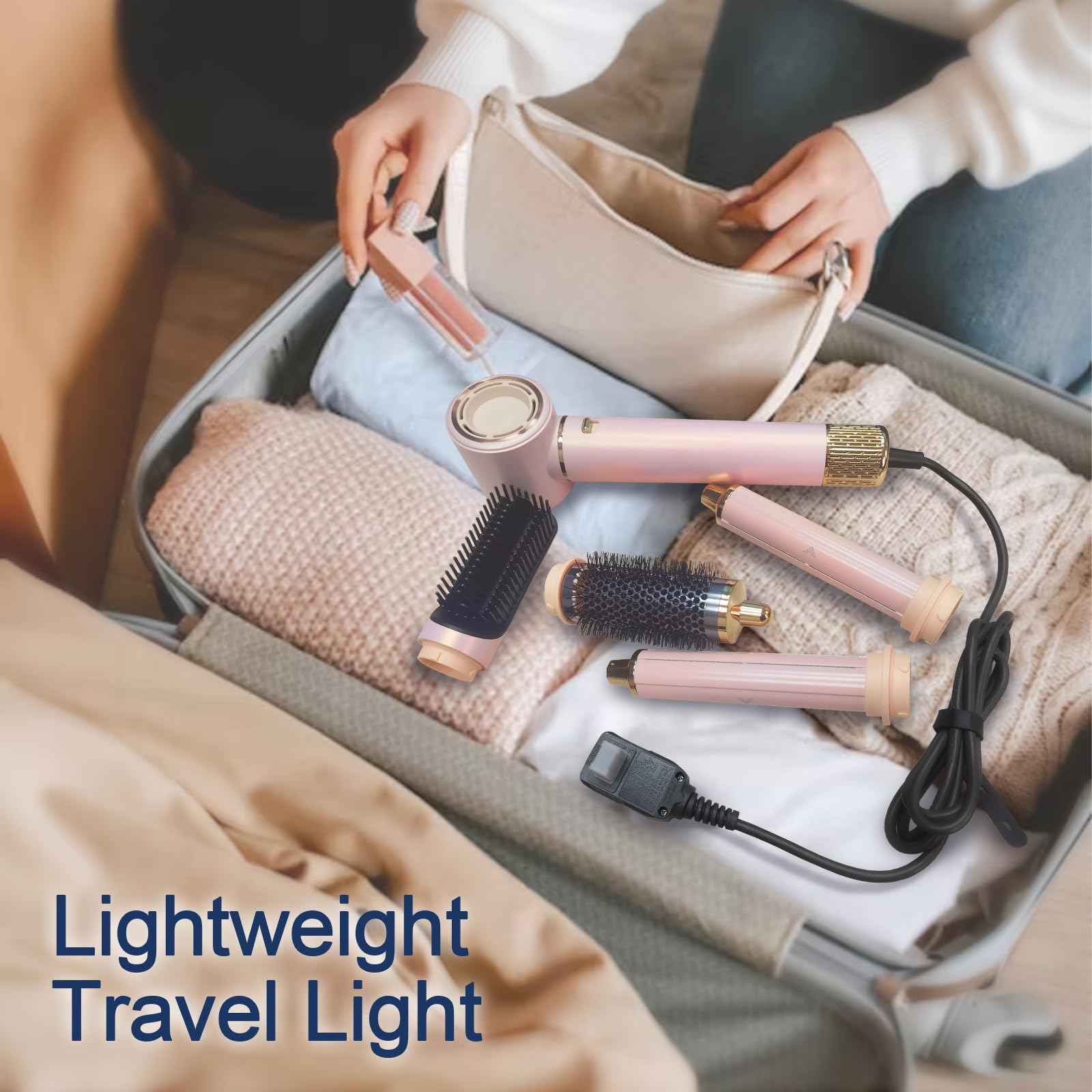 Hair Dryer Brush 5 in 1, JAOSOP Hair Styler, 110,000 RPM High-Speed Negative Ionic Hair Dryer Fast Drying, Professional Multi Blow Dryer Brush for Curling Volumizing Straightening Styling, Grey