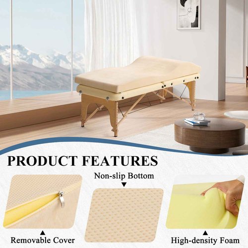 Curvy Massage Bed Topper - High Density Foam Lash Bed Topper with Soft Touch Short Plush and Ergonomic Design, Non-Slip Esthetician Massage Table Mattress Pad for Beauty Salon, 70x23 Inch, Beige
