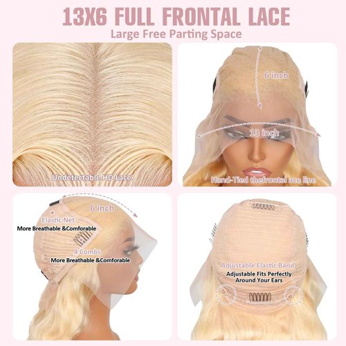 613 HD Lace Frontal Wig 200% Density 13x6 Blonde Body Wave Lace Front Wigs Human Hair Pre Plucked Glueless Wigs for Women (20inch)
