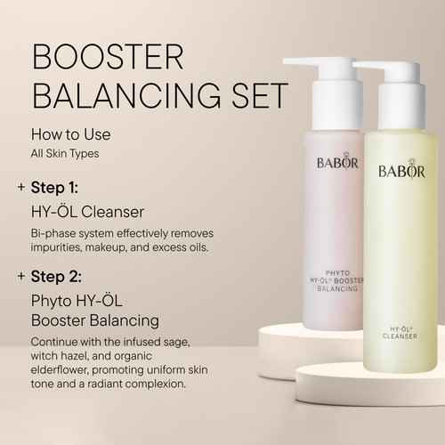 BABOR HY-OL Cleanser & Phyto HY-OL Booster Balancing Set, Double Cleansing, Oil Cleanser and Makeup Remover Oil, Evens Complexion for Combination & Oily Skin