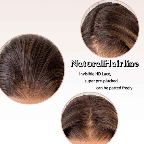 Honey Brown Body Wave Synthetic Wig 26 Inch Lace Front Ombre Brown balayage Wig Pre Plucked Pre Cut 13 * 4 HD Lace Heat Resistant Synthetic Highlights Wig for Women