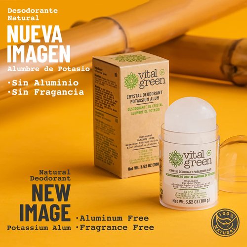 Vital Green Crystal Potassium Alum Deodorant – Unscented Mineral Deodorant For Men, Women And Athletes -3.53oz / 100 g (12 Units)