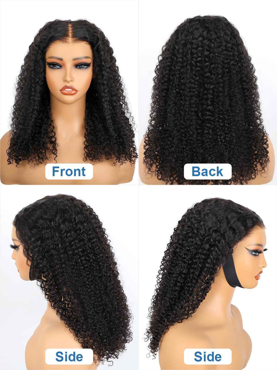 M-Cap Kinky Curly Wear and Go 9x6 Glueless Wigs Human Hair Pre Plucked Pre Cut Pre Bleached Tiny Knots HD Lace Front Wig Human Hair 180% Density Kinky Curly Glueless Wig 18 Inch