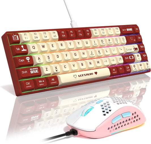 AJAZZ AK680 Mechanical Gaming Keyboard and mouse Combo Hot-Swappable PBT Keycaps RGB Backlit Full Keys Programmable Anti-Ghosting USB-C Wired 60% Ultra-Compact Mini Wired Keyboard for Windows PC Mac G