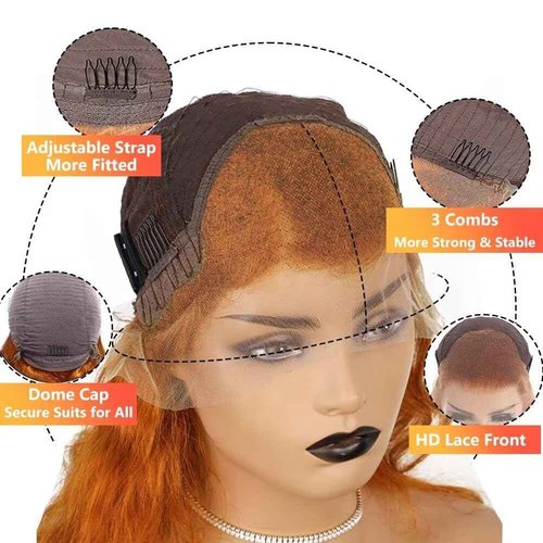 Rruaneal Ginger Deep Wave Wig Human Hair 13x4 Ginger Curly Lace Front Wig Human Hair 28Inch Wet and Wavy Human Hair Wig 180% Density