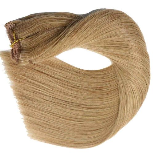 Eufficco Real Human Remy Hair Lace Clip In Hair Extensions 18inch Finsih at 18.5inch 100g Color #18 Dirty Blonde Double Wefted Thick Ends Silky Soft Long Lifespan Tangle Free Human Hair Extensions