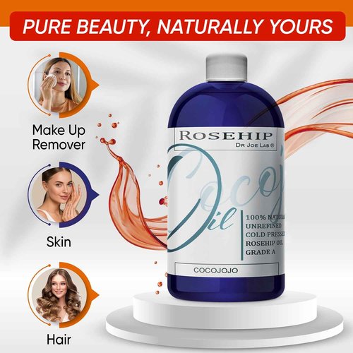 cocojojo Rosehip Oil for Face, Rosehip Oil, Pure Refined Cold Pressed All Natural for Hair Skin, Face Body Nails - 32 Oz