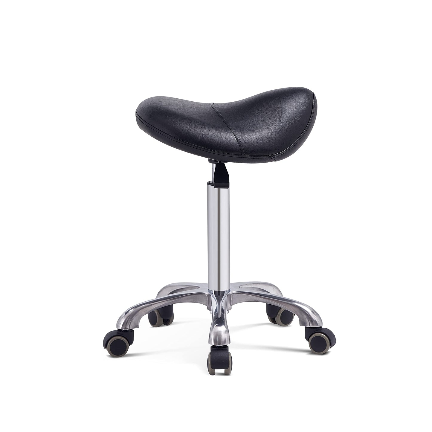 Grace&Grace Professional Saddle Stool with Wheels, Hydraulic Ergonomic Saddle Chair with Heavy Duty Metal Base for Clinic Dentist Spa Massage Salons Studio (Black)