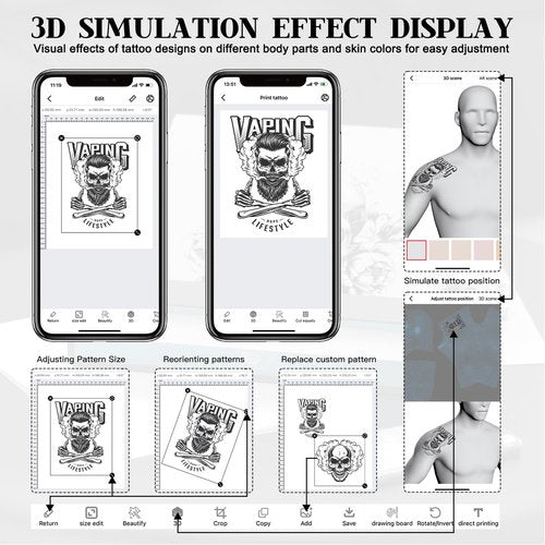 Wormhole Tattoo Stencil Printer with 25 Sheets Tattoo Transfer Paper Wireless Bluetooth 2,500mAh Battery Portable Tattoo Printer Compatible with Phone & PC for Artists and Beginners