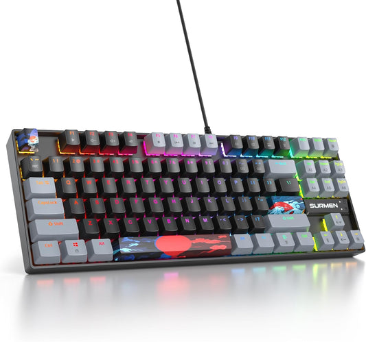 75% Mechanical Gaming Keyboard, 87 Keys Compact TKL Wired Linear Red Switches Detachable USB NKRO RGB Backlight Keyboard for Win/Mac/PS4/PS5/Xbox.（Blue Samurai）