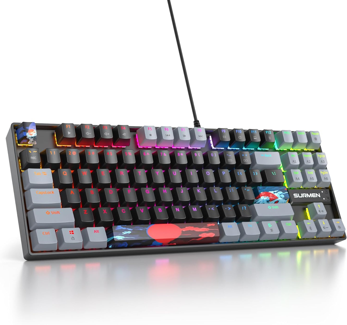 60 Percent Gaming Keyboard Mechanical with Linear Red Switch, 65% Wired Ultra-Compact Mini Keyboard Rainbow with PBT Keycaps for Ps4/Ps5/Xbox(68 MonsterB)