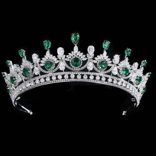 Emerald Green Crown for Women Adult Silver Princess Tiara Headband for Homecoming Pageant Quinceanera Birthday Party Crystal Wedding Hair Accessories