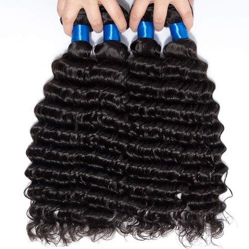 Human Hair Bundles Brazilian Hair Deep Wave One Bundles 28 Inch Unprocessed Virgin Human Hair Extensions Deep Curly Hair Weaves Bundles Natural Black Color for Black Woman (28'', Deep Wave Bundles)