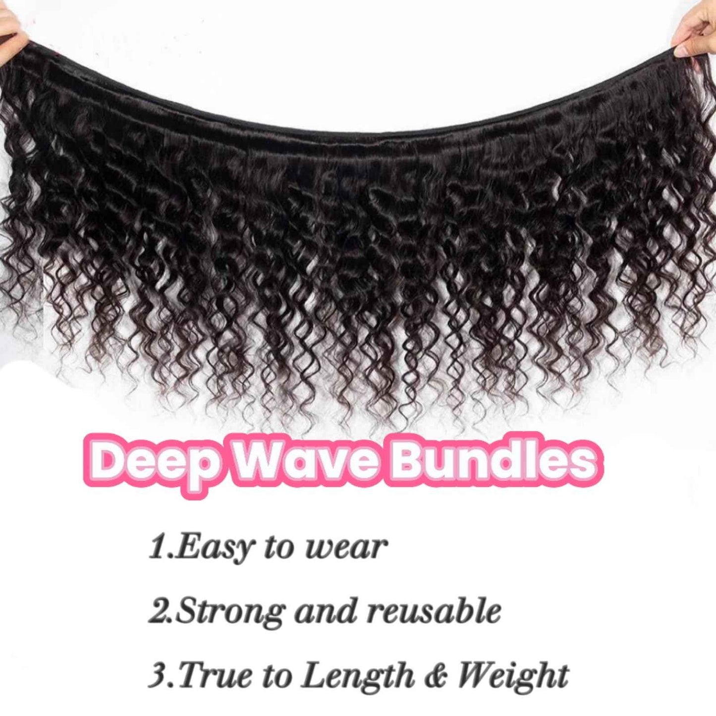 Human Hair Bundles 18 20 22 Inch Deep Wave Bundle 12A Brazilian 100% Unprocessed Virgin Human Hair 3 Bundles Deep Curly Wet and Wavy Human Hair Quick Weave Extensions for Women Natural Black