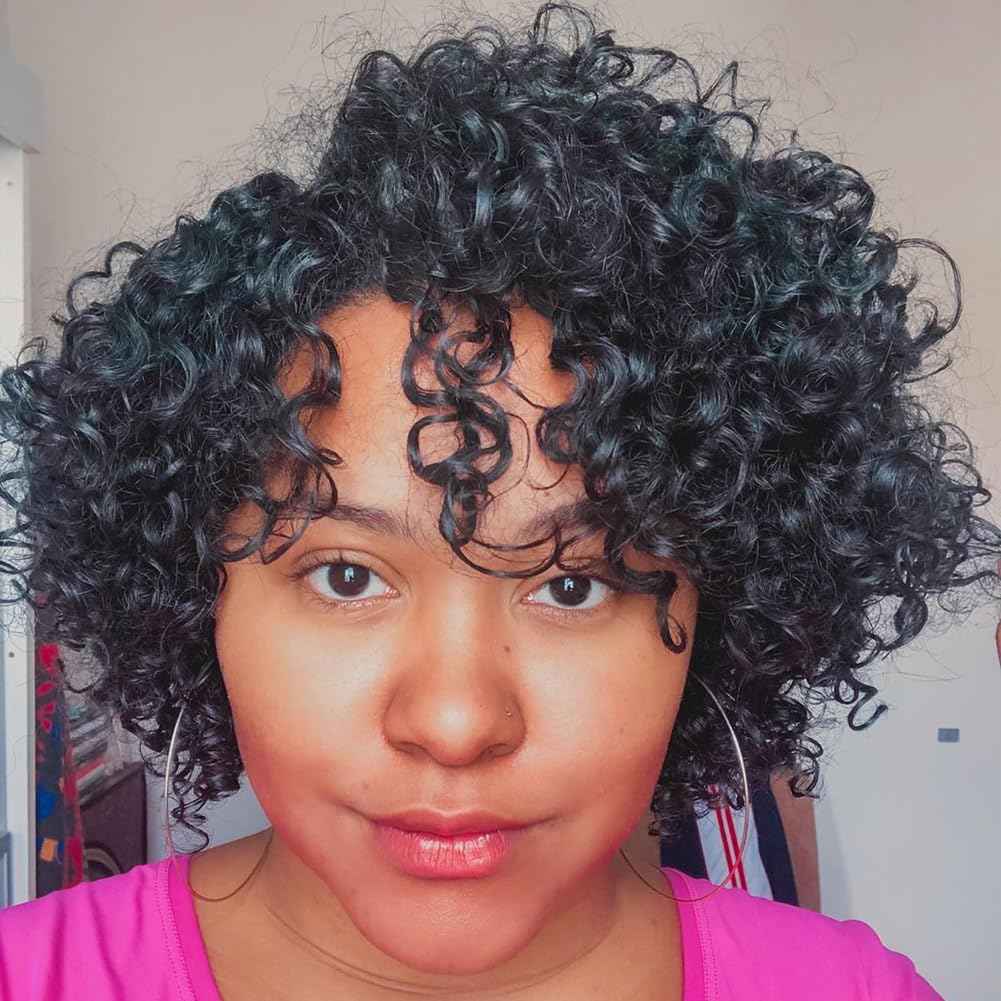 POSHANCE Kinky Curly 10 Inch Human Hair Wigs for Black Women - Wear and Go Glueless Short Wig with Natural Color - 100% Human Hair