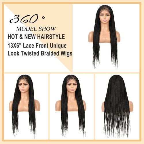 Beauart Brinbea 13X6 Lace Front Braided Wigs Black Box Braid Wig with Baby Hair Lace Frontal Cornrow Braided Wigs Premium Synthetic Braid Hair Wigs for Women 30 inch