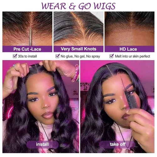 Uonoco Glueless Wigs Human Hair Pre Plucked Pre Cut Closure Wigs Human Hair