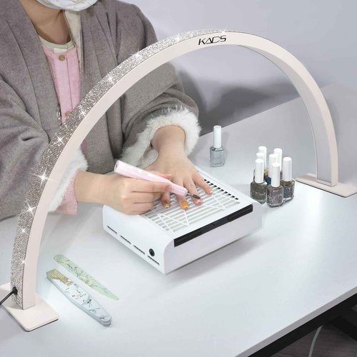 KADS Half Moon Nail & Lash Light - 29In Wide Desk Lamp, 3 Color Temperatures 3000k-6500k, White