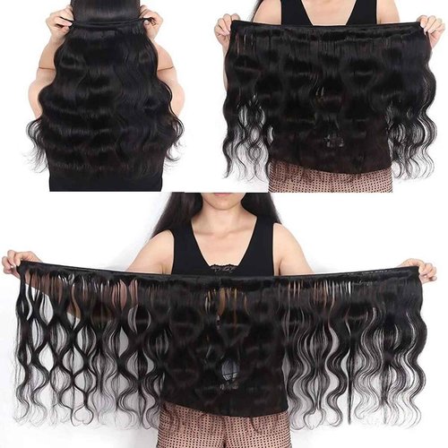 Poghes Human Hair Body Wave 3 Bundles Human Hair 12A Brazilian Hair 100% Unprocessed Virgin Human Hair Extensions for Women (12/14/16 Inch)