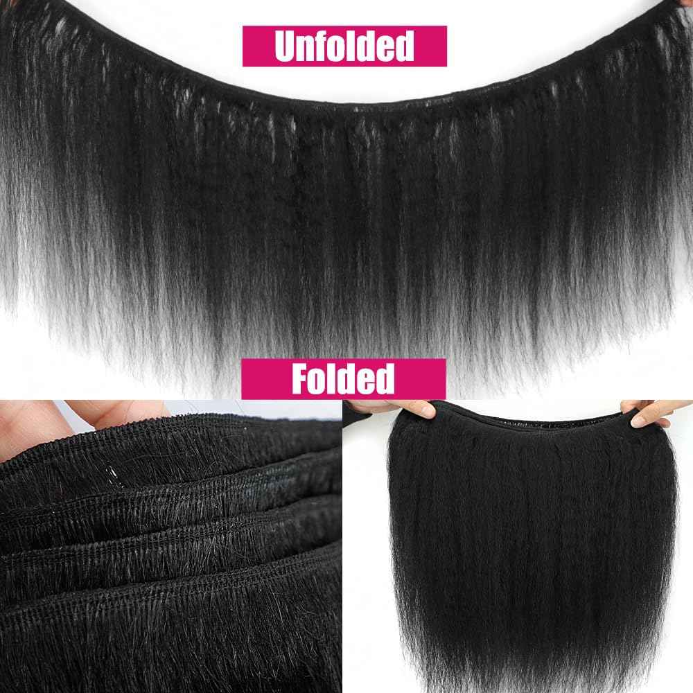 Kinky Straight Hair 3 Bundles Yaki Straight Bundles Human Hair 18 20 22 inch 100% Unprocessed Brazilian Virgin Hair Weave Kinky Straight Bundles Sew in Kinkystraight Human Hair Bundles